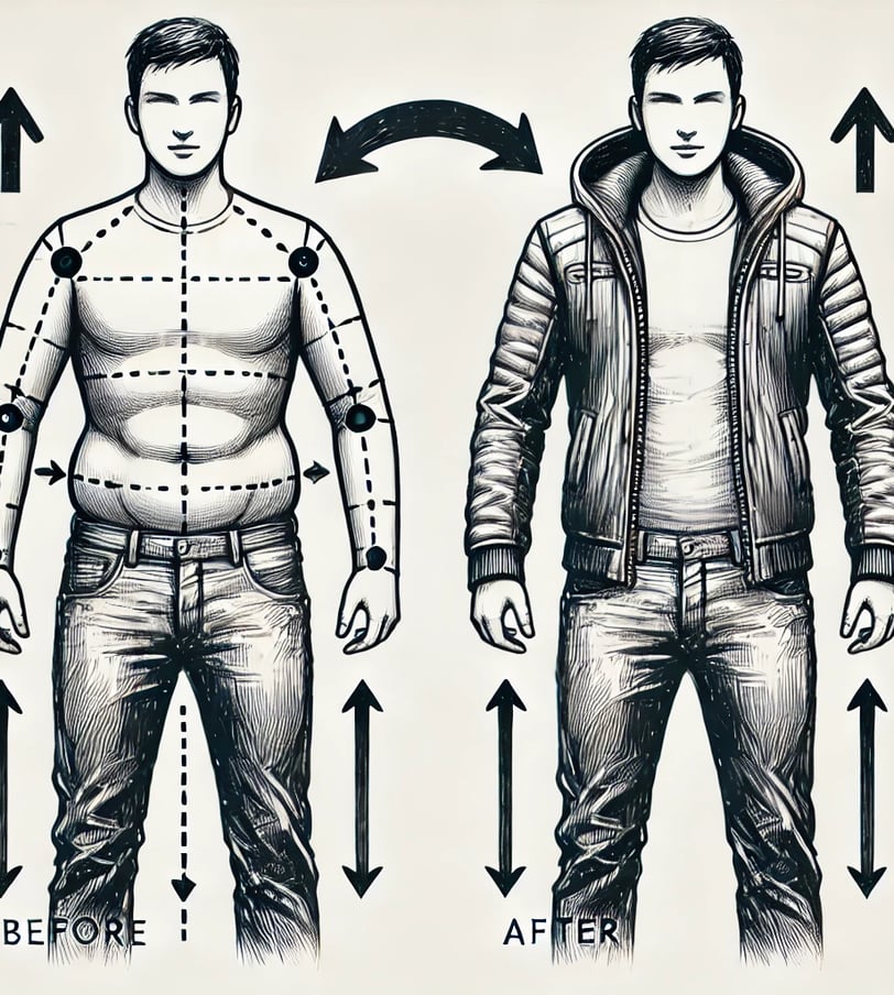 Before and after wearing a jacket comparison